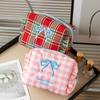Polyester Cute Plaid Makeup Bag With Bow For Travel And Dorm Use