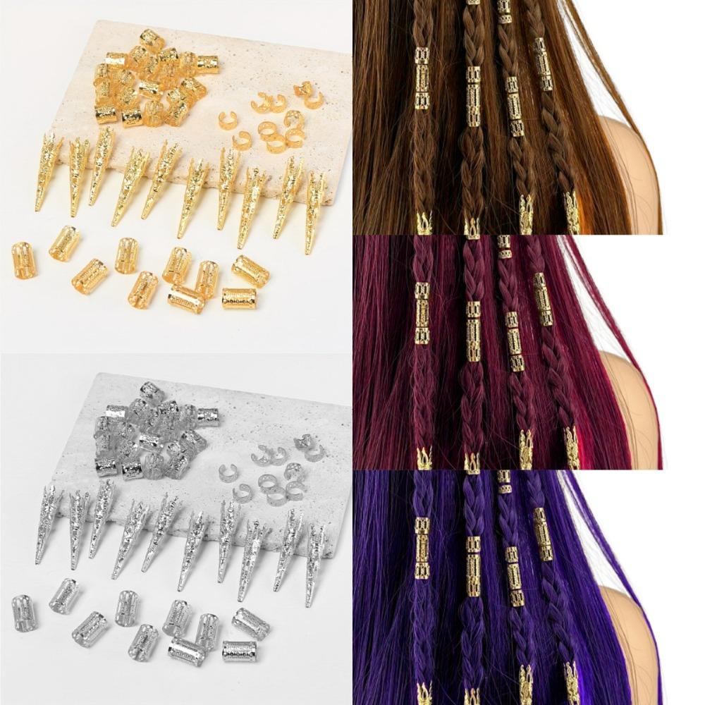 50pcs Dread Locks Hollow Out Hair Ring Metal Cuff Clips Hair Braid Tubes  Hair Jewelry