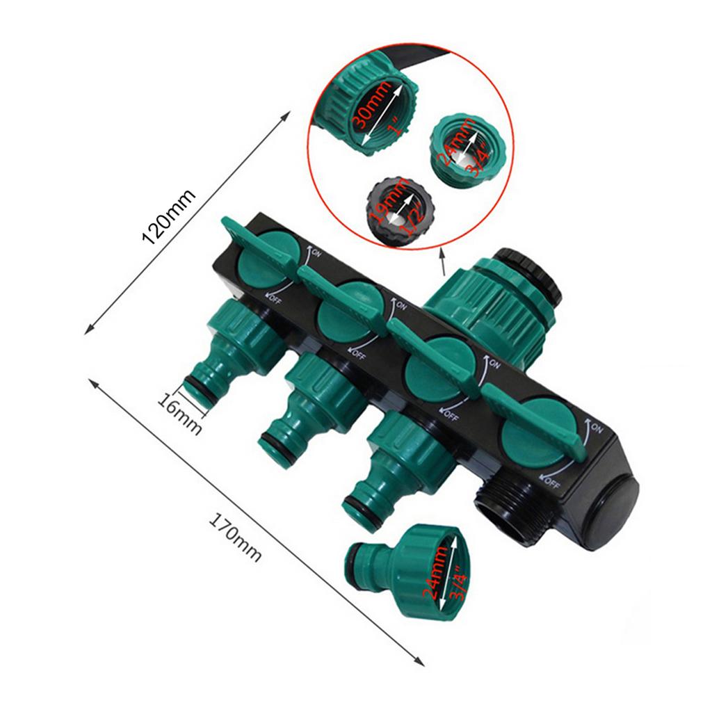 DN20 DN25 FNPT 4 Way Garden Hose Faucet Splitter with 1/4in Quick Connector Irrigation Fitting