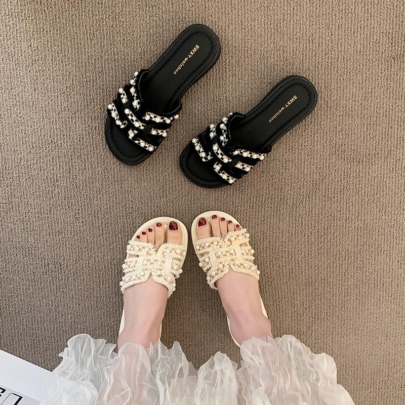 Xiaoxiangfeng low-heeled elegant cool slippers women's fashion outer slippers 2025 summer new non-slip beach shoes spot
