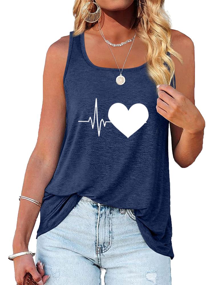 Women Fashion Printed Tank Top Summer Casual Round Neck Sleeveless Shirt