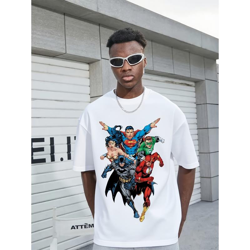 European Sizes 1pc Justice League Graphic T-Shirt - Breathable & Soft Fabric, Regular Fit Short Sleeve Tee with Iconic Superheroes Design