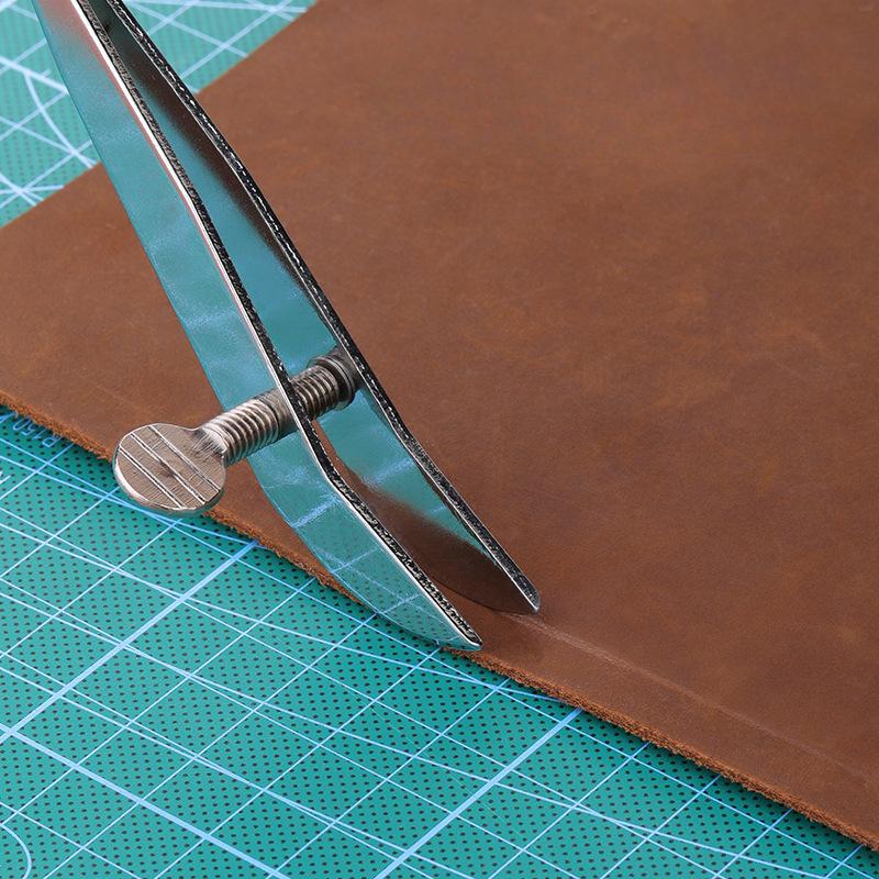 Adjustable Leather Edger Creaser Wooden Handle Stainless Steel Professional Press Skiving Tool for DIY Leather Craft