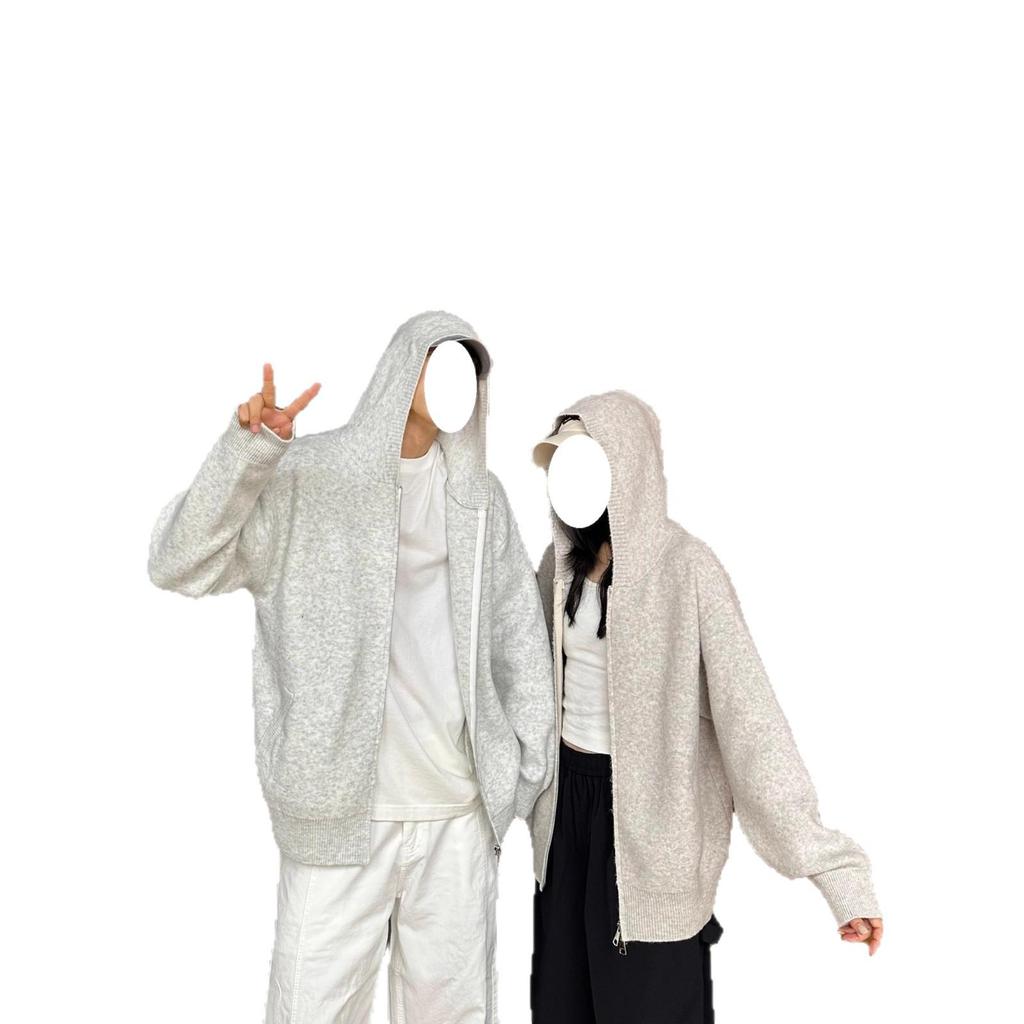 2025 Autumn/Winter High Neck Korean Style Double Zipper Knitted Cardigan for Couples – Loose Fit Sweater
