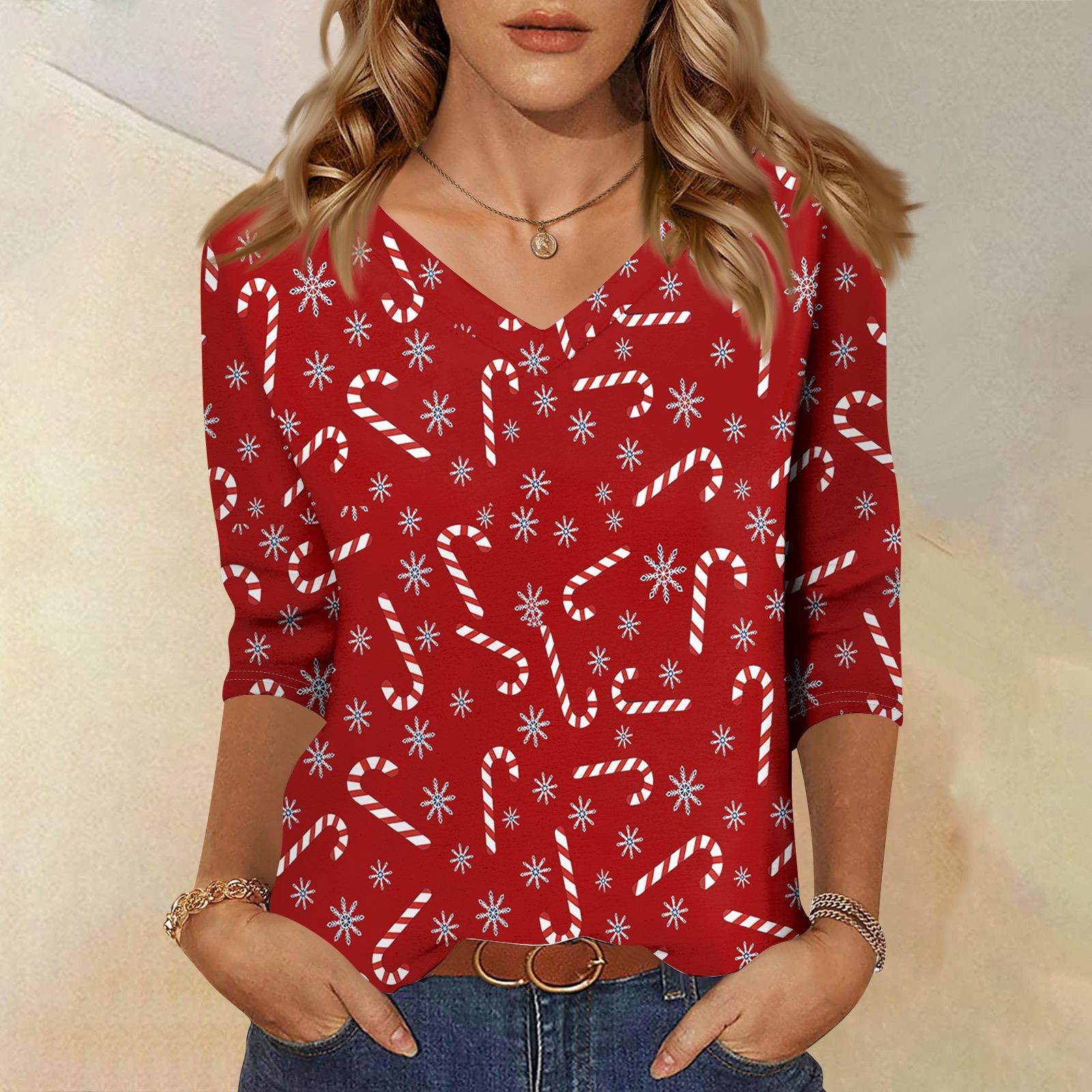 

Женская модная повседневная свободная футболка с v-образным вырезом и рукавами 3/4 с принтом, женский топ XL винный