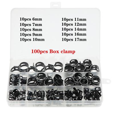 100 Stück/Set 6-17/6-22mm Schwarz Q673B Vakuumfeder Kraftstofföl Wasserschlauchschelle Rohrleitung für Schlauchschelle Metallbefestigungssortiment-Kit