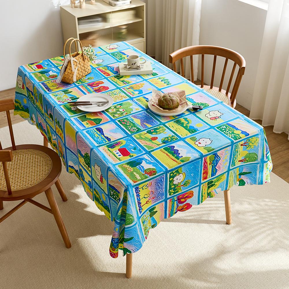 Tablecloth waterproof and oil-proof cartoon coffee cat cute student desk coffee table table mat dining table decorative cloth