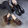 6CM Genuine Cow Leather Loafers Women 2024 Autumn New Design Pumps Round Toe Metal Thick High Heel Chunky Platform Shoes