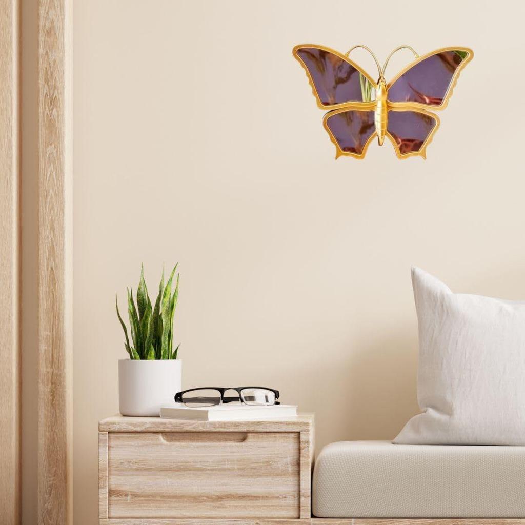 1 Pcs Butterfly Shape Fiber Wall Mirror with Acrylic Golden Aesthetic Frame with Hook for Hanging On Walls