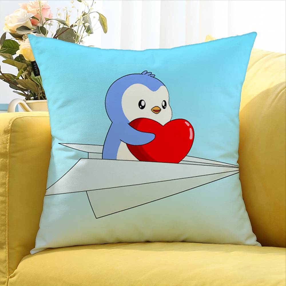 Cute Pudgy Penguin Various Sizes Square Pillow Case For Car Home Bedchamber Decor