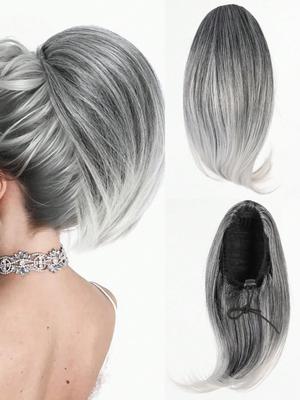 Synthetic Short Drawstring Ponytail Hair Extension,12 Inch Straight Bun Pony Tails Extensions Natural Fake Ponytail Hairpieces For Women