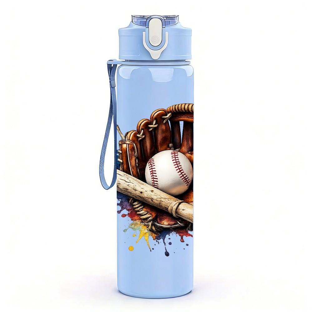 1PC Baseball Bat Glove Sport Equipment Print 750ml Color Plastic Sports Water Bottle Leakproof Flip Straw Lid Suitable for Sports Office Home Use