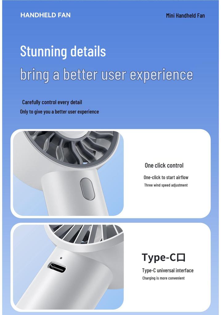 Handheld Mini Fan: Portable Silent USB Rechargeable Electric Fan for Desktop and Outdoor Use