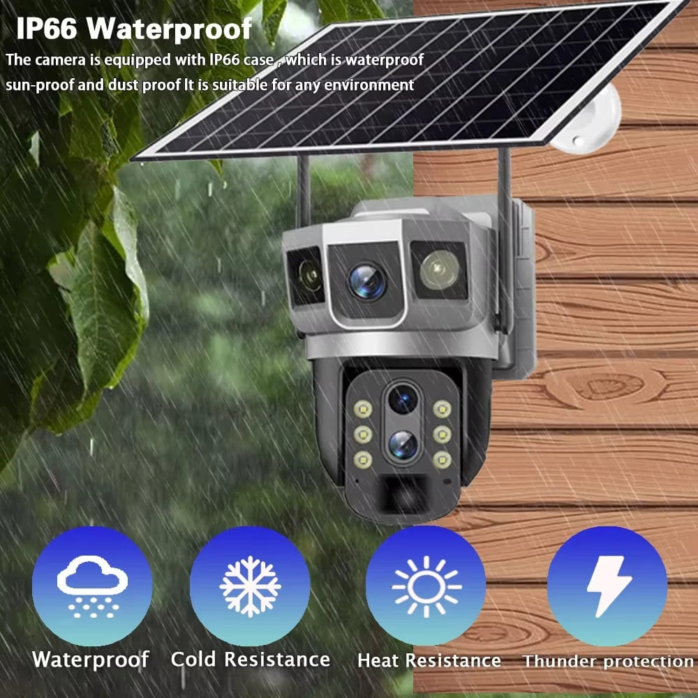 Caméra solaire 12MP 3 objectifs 4G Carte SIM Réseau Zoom 10X Protection de sécurité pour maison intelligente Vision nocturne 6K Caméras de surveillance vidéo IP CCTV