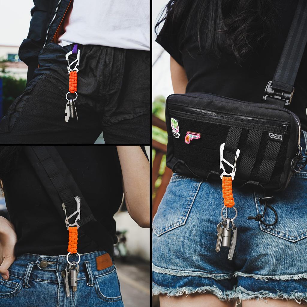 KeyUnity KC00 Paracord Carabiner Multifunctional Bottle Stylish Keychain with Key Stainless EDC Keychain, [Ruler, Opener, Screwdriver, Spanner],