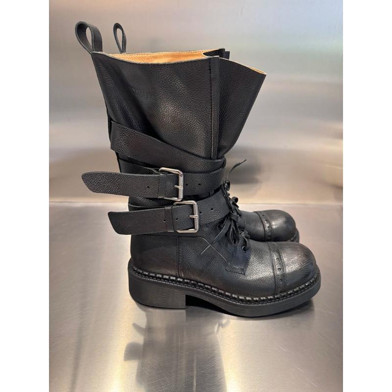 

Cowhide thick-soled thick-heeled retro leather Martin boots women s new medium tube thin boots belt buckle locomotive boots 34