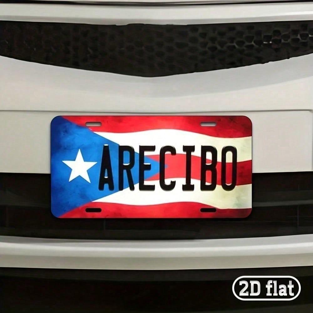 Vintage Puerto Rico Flag Arecibo License Plate Frame, Waterproof Aluminum Retro Car Tag Cover