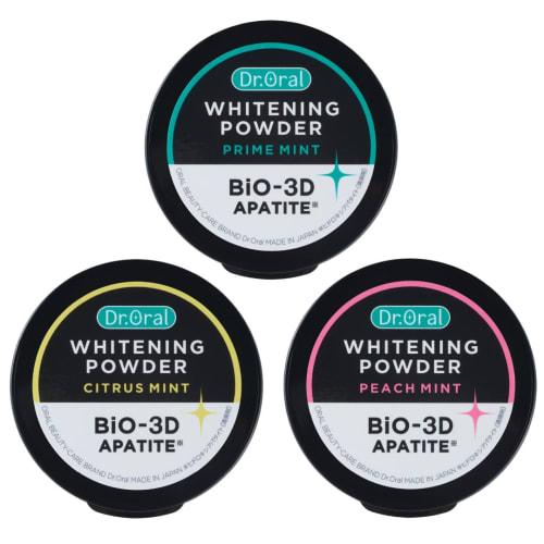 Dr.Oral Whitening Powder 3-Piece Assortment Set [Made in Japan] Prime Mint + Citrus Mint + Peach Mint, Thorough Whitening, Bio 3D Apatite, Eggshell Ap