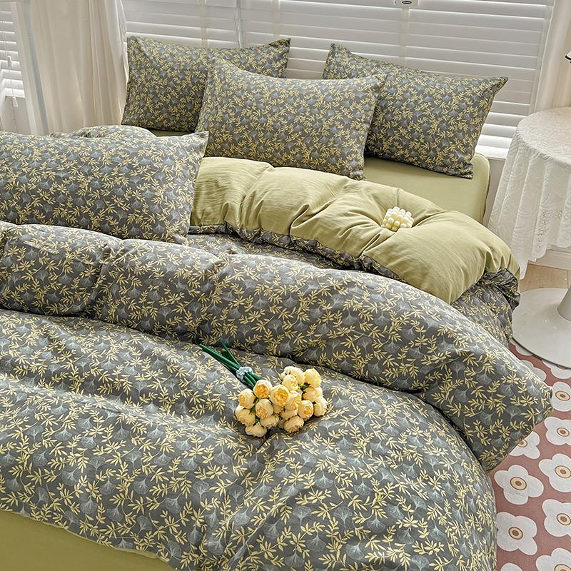 

Washed Cotton Bedding Set with Pillowcase bed sheet Single Full Size Bed Linen Duvet Cover Set Queen/King Double Size Single 3pcs 150x200&set