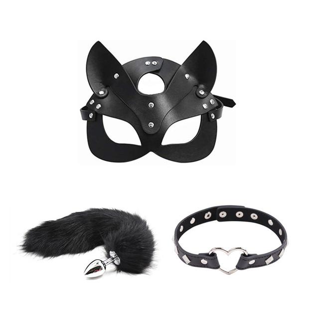 3pcs 40CM Fox Tail Anal Plug Collar Sexy Cat Mask Exotic Sex Products For Adults Games Bondage BDSM Sex Toys For Women