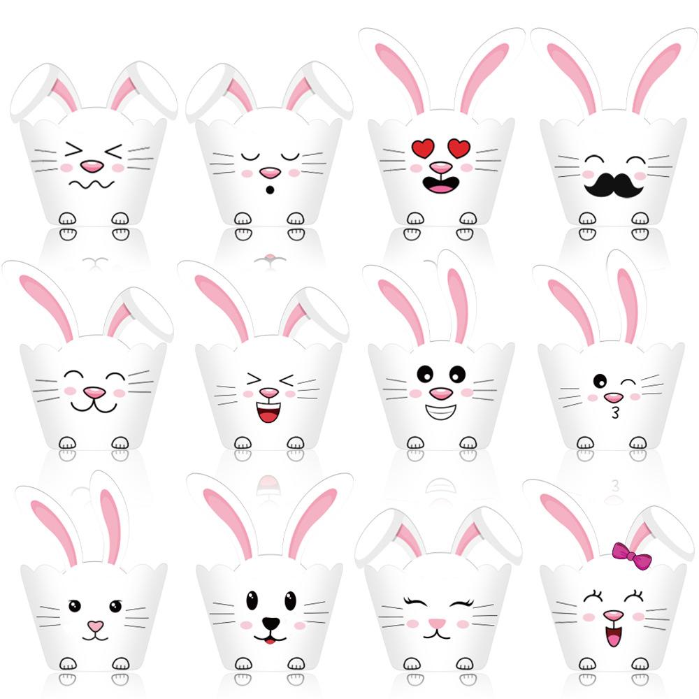 

Новый стиль, Пасха, Милый белый кролик, Ободок из печеного торта, Украшение для вечеринки, Принадлежности для украшения торта на стол 12pcs