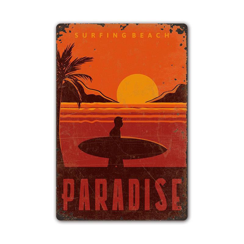 Vintage Tin Art of Summer Beach Scenes: Ideal Wall Murals for American Bar Backdrops and Home Decor