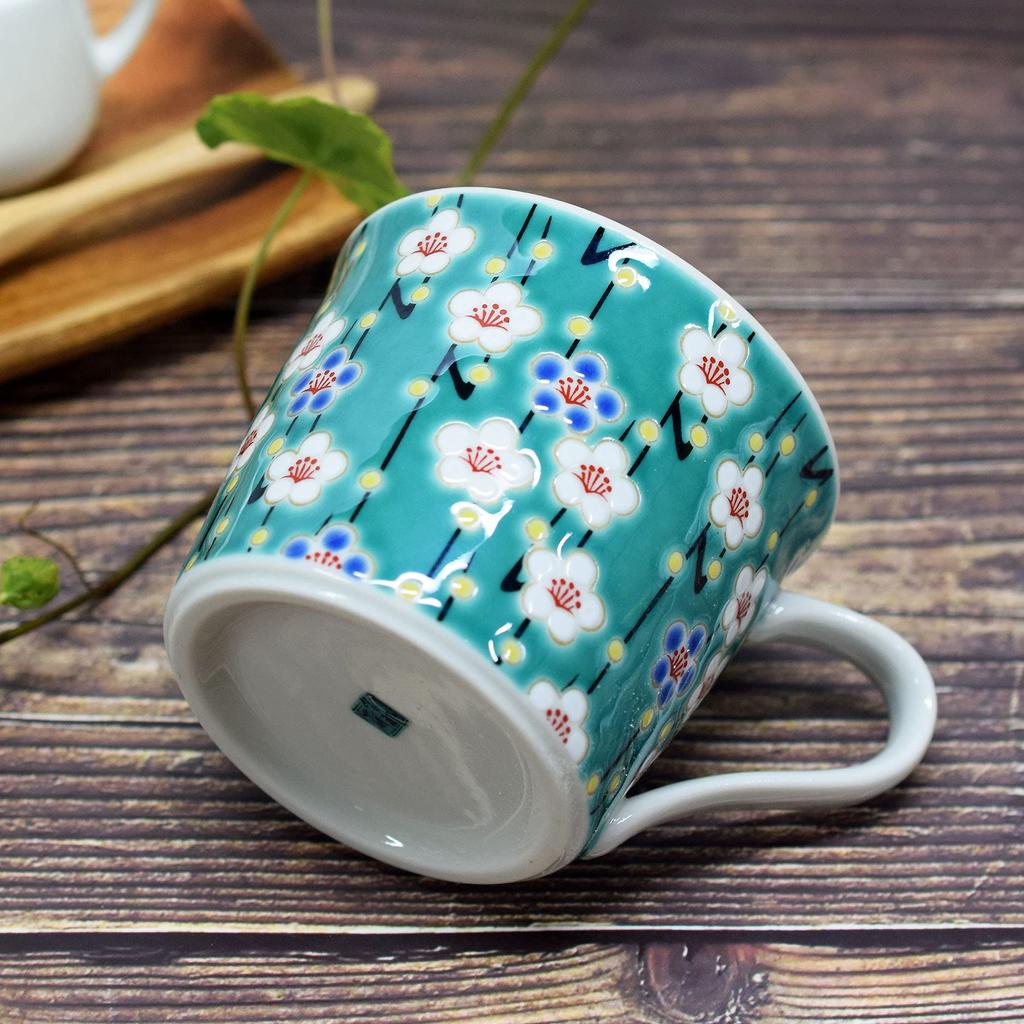 Waza no Kura Kutani Ware Mug, Plum Blossom Design, High-Quality Pottery, Made in Japan, Perfect as a Gift for 77th Birthdays