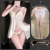 Sexy lingerie suspender nightdress women's hollow uniform seduction ruffle edge front buckle crotch pajama set