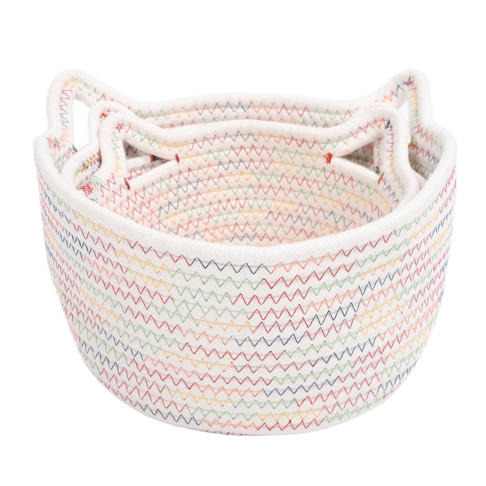 3 шт Маленькая плетеная хлопковая веревочная корзина набор кошачьих ушей для детских нужд мелких предметов кровати для домашних животных белый 1898₽