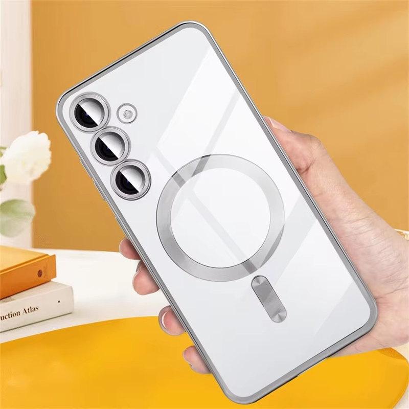 Plating Clear Wireless Cover For Samsung Galaxy S24 S23 S22 S21 S20 FE Ultra Plus Case Note 20 Ultra MagSafe Weak Magnetic