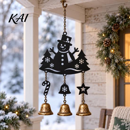 Creative Holiday Soft Furnishings Christmas Wind Chime with Metal Bells, Vintage Santa/Snowman/Deer/Bell/Wreath Iron Durable Festival Gifts
