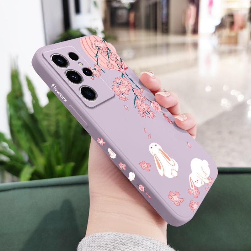 Peach Bunny Phone Case For Samsung Galaxy S25FE S23 S22 S21 S20 Ultra Plus FE S10 S9 S10E Note 20 Ultra 10 9 Plus Cover