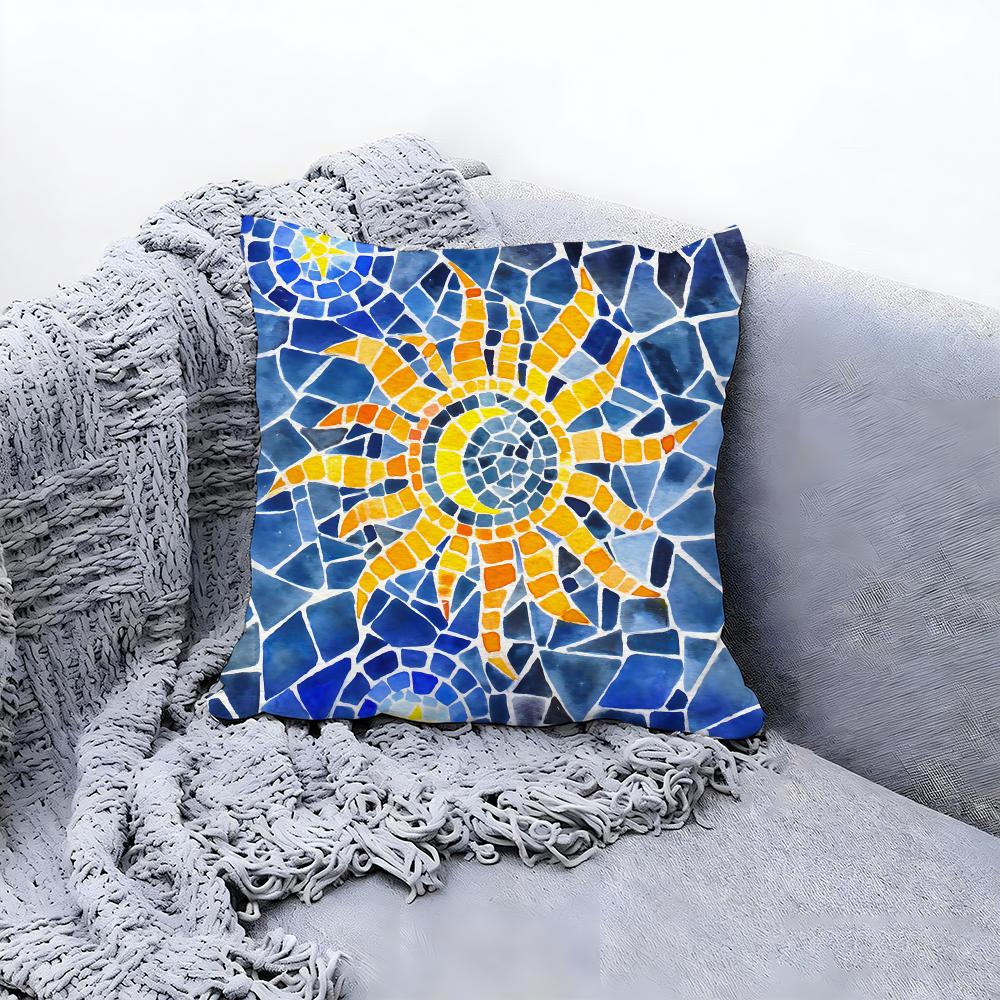 Gorgeous Sun Moon and Stars Cushion Cover Premium Comfort Reversible Pillow Cove Two In One Design for Any Room  Car Interior