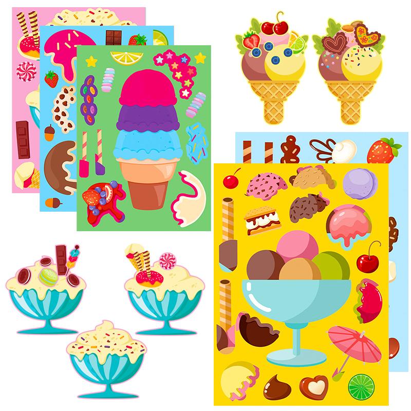 6-12Sheets Ice Cream Style Making Face Sticker Mix DIY Assemble Sticker Handcraft Material Scrapbooking Sticker Rewards Gift ZYF
