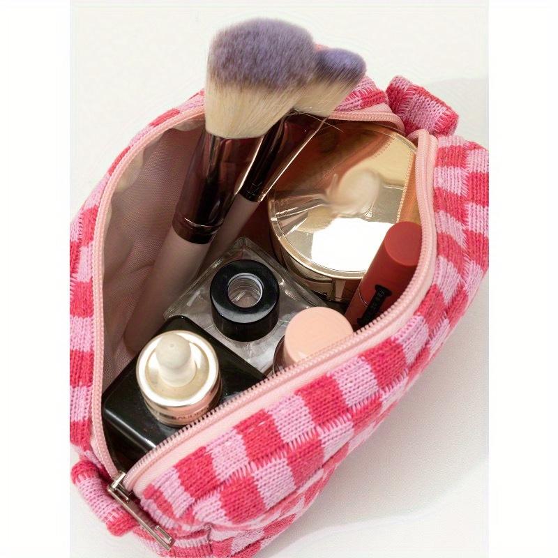 1Pc Makeup Bag Black, Checker Cosmetic Bag Square Waterproof, Women Bags For Make Up, Small Bag Storage Makeup Case, Travelling Bags For Ladies