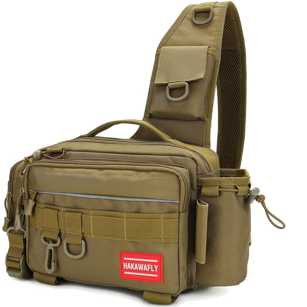 HAKAWAFLY 5-Way Fishing Bag with Two Rod Straps and Five Carabiners, Waterproof Fishing Tackle Bag, Multifunctional, Large Capacity, Run and Gun Bag