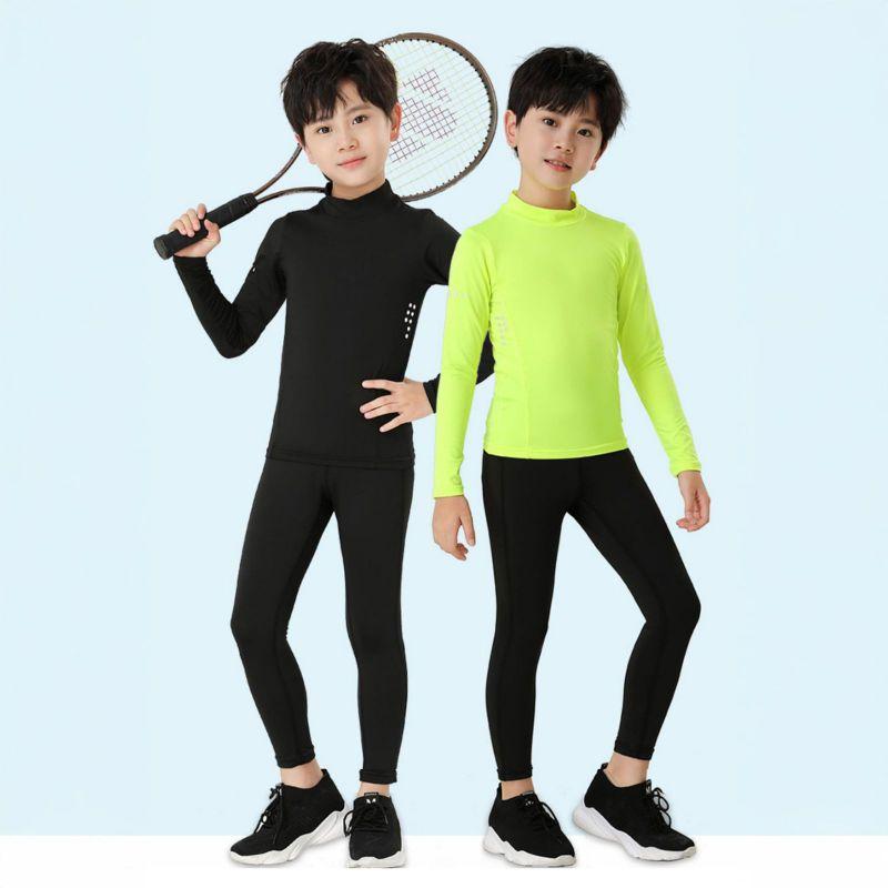 3-16 Years Kids Boys Quick Drying Breathable Elastic Sports Suit Sweatshirt Top and Tight Pants