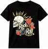 Skull Guitar Rose T Shirt Vintage Rock N Roll Music Graphic Tee Rocker Band Top
