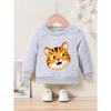 Cartoon Tiger Print Crew Neck Sweatshirt - Casual Active Pullover for Kids - Regular Fit, Applique Detail, Slight Stretch Fabric