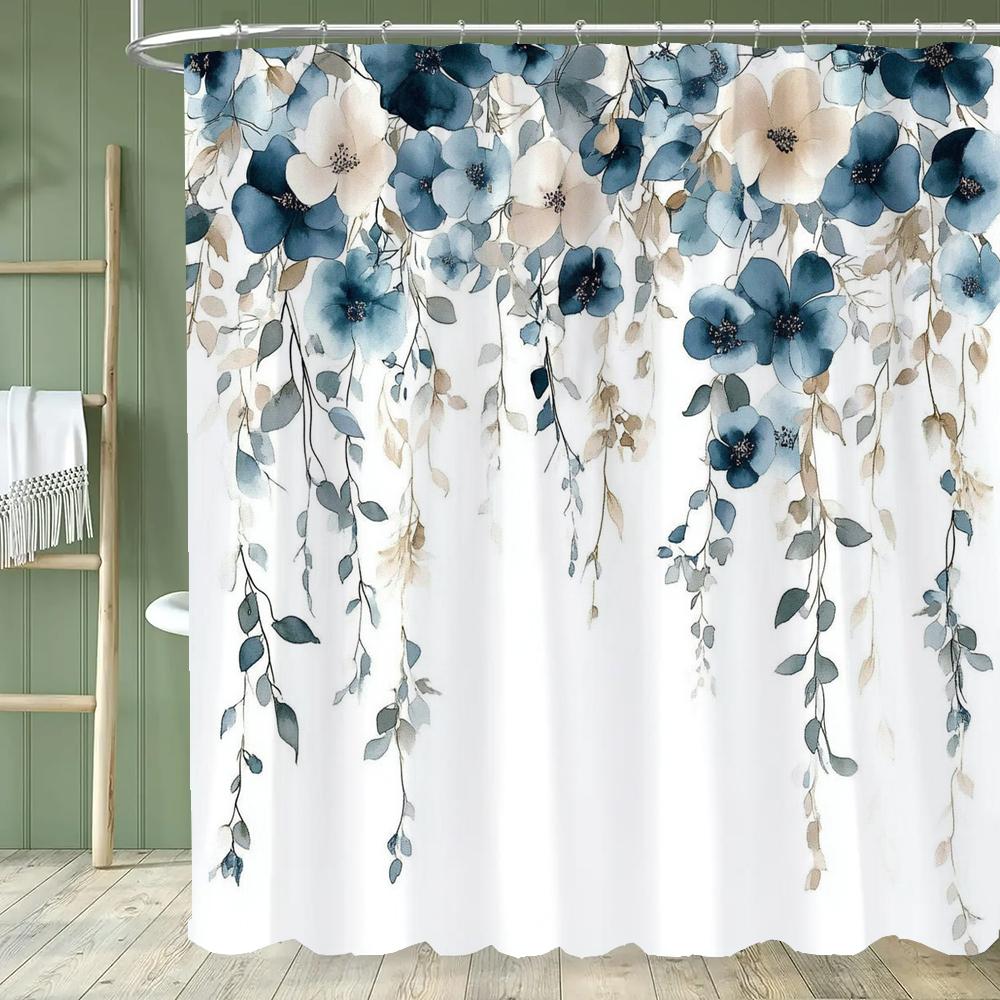 Floral Shower Curtain, Bathroom Watercolor Floral Shower Curtain, Modern Flowers Decorative Fabric Home Curtain With Hooks