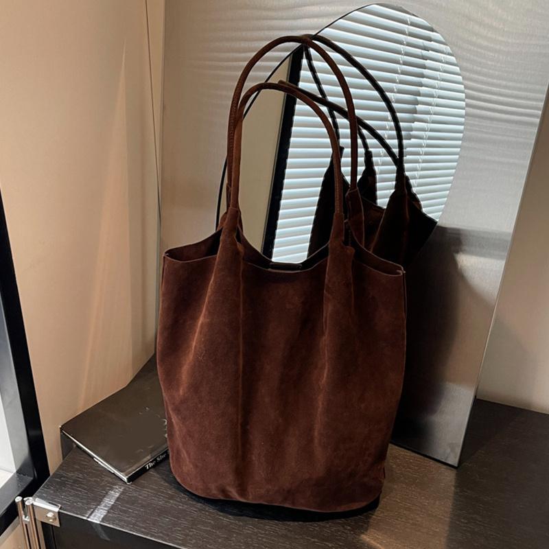 Suede Sewing Thread Retro Women's Shoulder Bags Casual Versatile Solid Colors High Capacity Handbag Tote