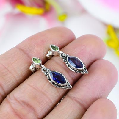 Přírodní iolit, peridot drahokam 925 ryzí stříbro dárek náušnice 1" R0G20