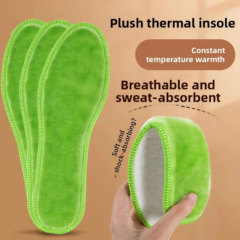One Pairs Winter Fleece-Lined Thick Warm Plush Insoles for Men and Women Cold-Proof Breathable Deodorant Foot Warmers