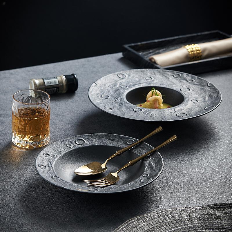 BRMeteorite Style Ceramic Plate French Restaurant Main Dish Cuisine Tableware Dessert Steak Plate Creative Home Kitchen TablewareEY