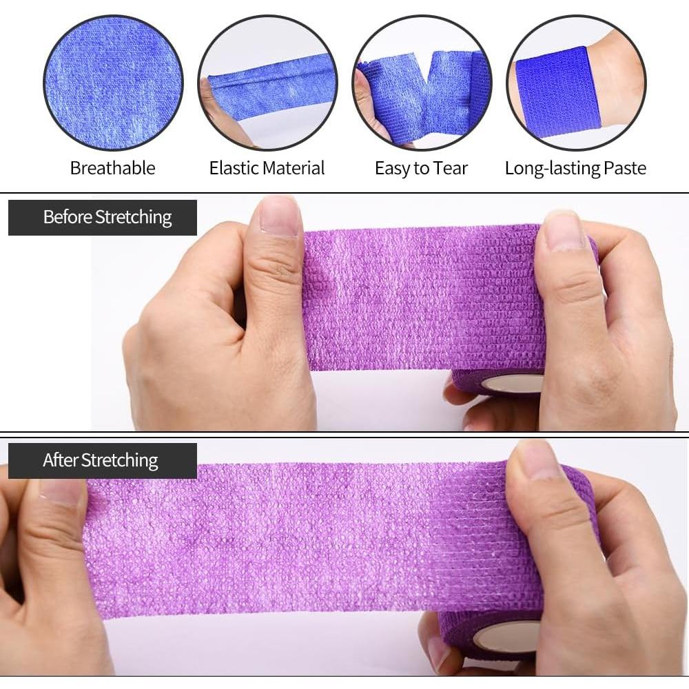 6 יחידות תחבושות דביקות עצמיות 5 ס"מ (2 אינץ'), תחבושות וטרינריות, 12 צבעים לבחירה, תחבושות דביקות עצמיות באורך 4.5 מטר (5 יארד) לספורט, פרק כף היד, הקרסול ונפיחות