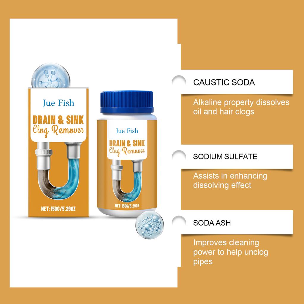 Drain Clog Remover Powder Pipe Dredge Agent Hair Grease Dissolver Kitchen Sink Bathroom Unblocker Fast Cleaning Tool 150g