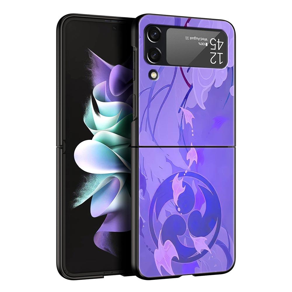 For Samsung Galaxy Z Flip 3 4 5 Hard Black Folding PC Phone Case Genshin Impact Logo For Samsung Z Flip3 Cover Protect Shell