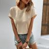 Women Beige Textured Crew Neck Ruffle Sleeve Casual Short T-Shirt