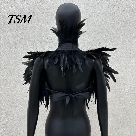Keine Reizung Feder Schal Stola Schulterwickel Umhang Weich Verstellbar Retro Gotischer Kragen Mit Schwarzem Satinband Cosplay Party Körper Bühnenperformance