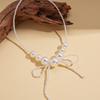 Baroque Imitation Pearl Beaded Bow Sweater Chain Temperament Elegant Necklace